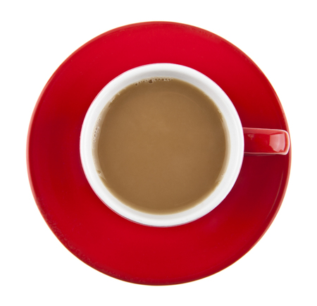 red cup with coffee isolated on white backgroundの写真素材