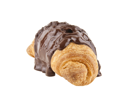 croissant in chocolate isolated on white backgroundの写真素材