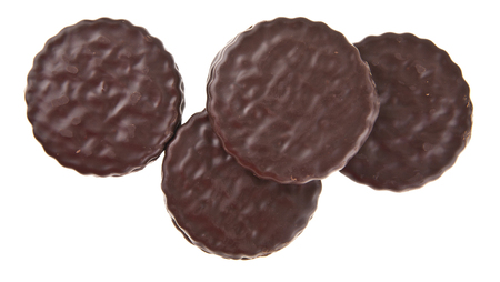 cookies in chocolate isolated on white backgroundの写真素材