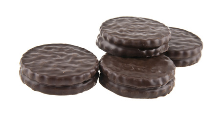 cookies in chocolate isolated on white backgroundの写真素材