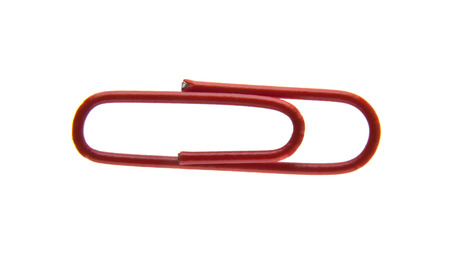 red paper clips isolated on white backgroundの写真素材