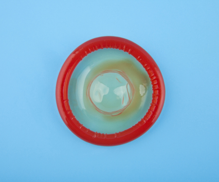 condoms on a blue background closeupの写真素材