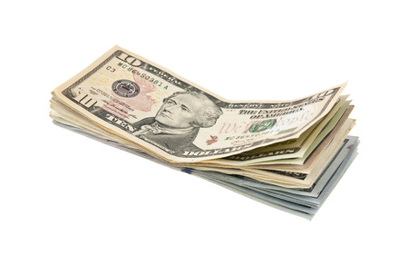 dollars isolated on white background closeupの写真素材