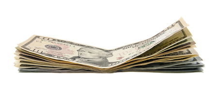dollars isolated on white background closeupの写真素材
