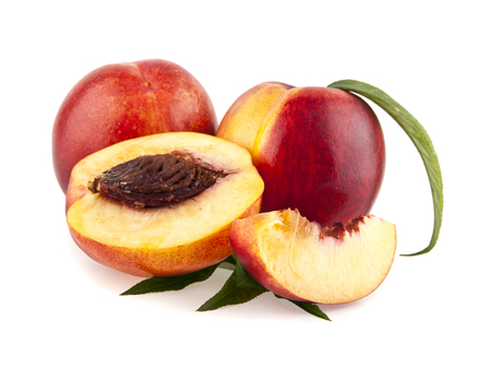 peaches isolated on white backgroundの写真素材