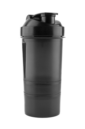 black water bottle isolated on white backgroundの写真素材