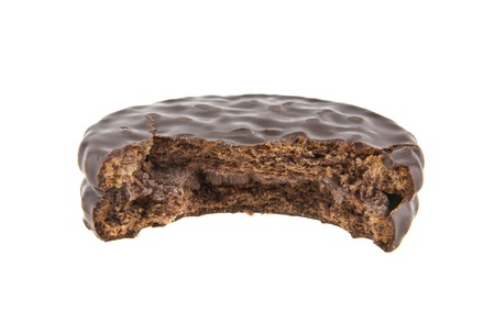 cookies in chocolate isolated on white backgroundの写真素材