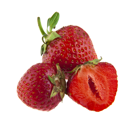 juicy strawberries isolated on white background closeupの写真素材