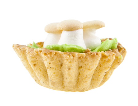 cake basket with mushrooms isolated on white background close-upの写真素材