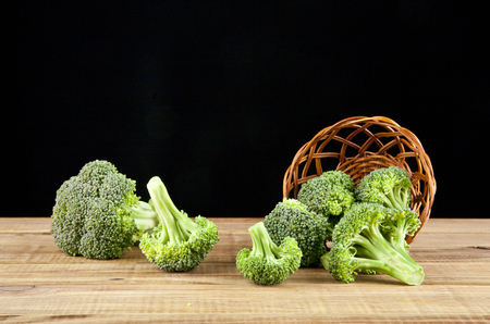 broccoli on a black background closeupの写真素材