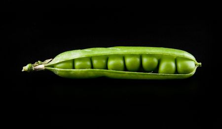 Green peas on a black background closeupの写真素材