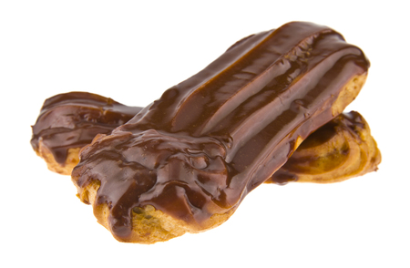 chocolate covered custard isolated on white backgroundの写真素材