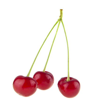 red juicy ripe cherry isolated on white backgroundの写真素材