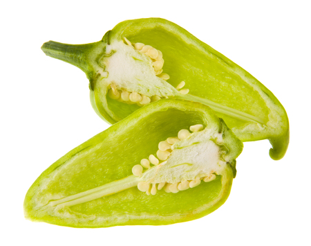 food with fresh organic green pepper isolated on white backgroundの写真素材