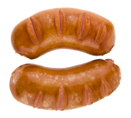 fried sausages isolated on white backgroundの写真素材
