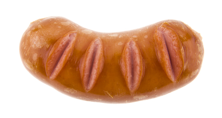fried sausages isolated on white backgroundの写真素材