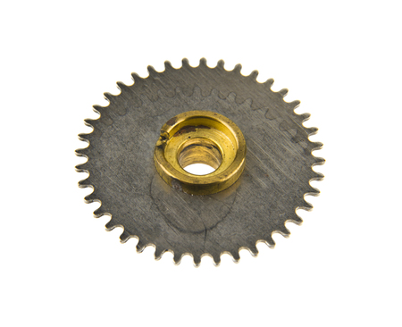 Metal gears for watch isolated on whiteの写真素材