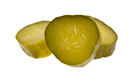 Pickled cucumbers isolated on whiteの写真素材