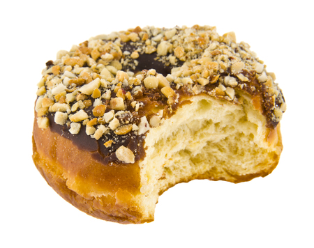 Chocolate donut isolated on whiteの写真素材