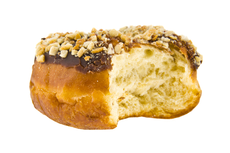 Chocolate donut isolated on whiteの写真素材