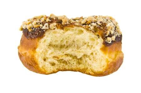 Chocolate donut isolated on whiteの写真素材