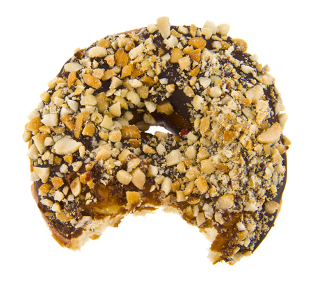 Chocolate donut isolated on whiteの写真素材