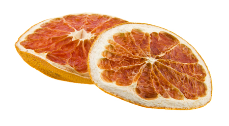 Sliced grapefruit isolated on whiteの写真素材