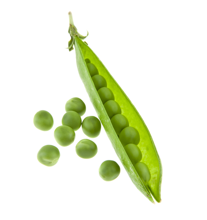 Green peas isolated on whiteの写真素材