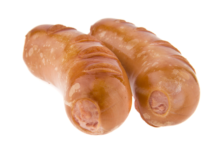Fried sausages isolated on whiteの写真素材