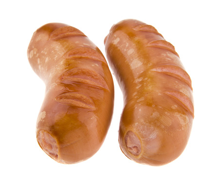 Fried sausages isolated on whiteの写真素材