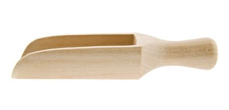 wooden scoop isolated on white backgroundの写真素材