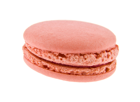pink macaroon isolated on white backgroundの写真素材