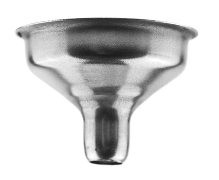 metal funnel for pouring liquid isolated on white backgroundの写真素材