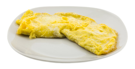 omelet in a plate isolated on white backgroundの写真素材