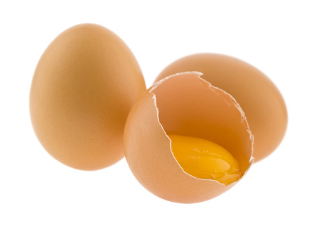 chicken eggs isolated on white backgroundの写真素材