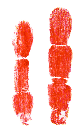 red finger prints isolated on white backgroundの写真素材