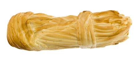 smoked cheese pigtail isolated on white backgroundの写真素材