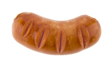 fried sausages isolated on white backgroundの写真素材