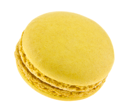 yellow macaroon cake isolated on white background close-upの写真素材