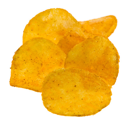 potato chips isolated on white backgroundの写真素材