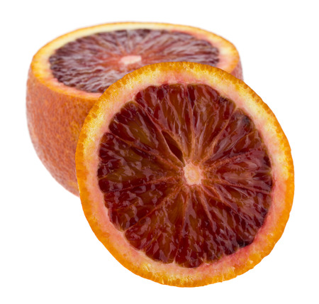 cut orange isolated on white background close upの写真素材