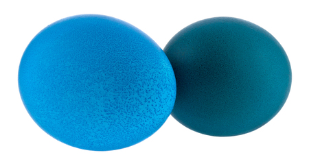 Blue chicken eggs isolated on white background close up.の写真素材