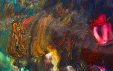 Red-yellow-blue abstract multicolor liquid background, painting, paint splash, colorful paintの写真素材