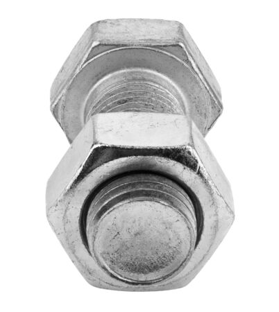 Metal bolt with nut isolated on a white background.の写真素材