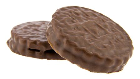 Chocolate cookies isolated on a white background.の写真素材