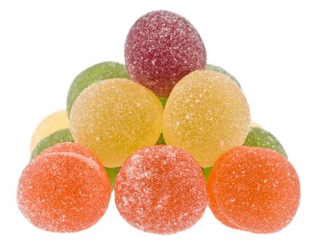 Pile of pyramid from balls of marmalade, Fruit jellies Isolated on a white background.の写真素材
