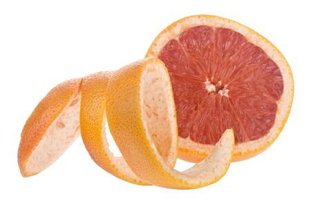 Orange skin and sliced grapefruit Isolated on a white background.の写真素材