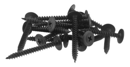Black metal screws isolated on a white background.の写真素材