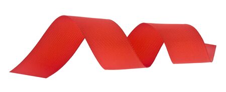 Red ribbon isolated on a white background close-up.の写真素材