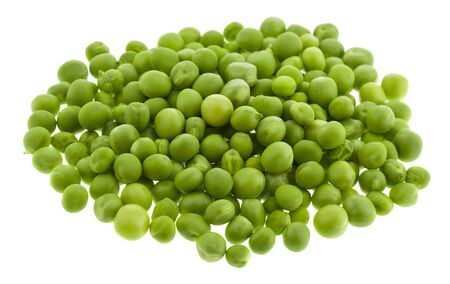 Green peas isolated on a white background close-up.の写真素材